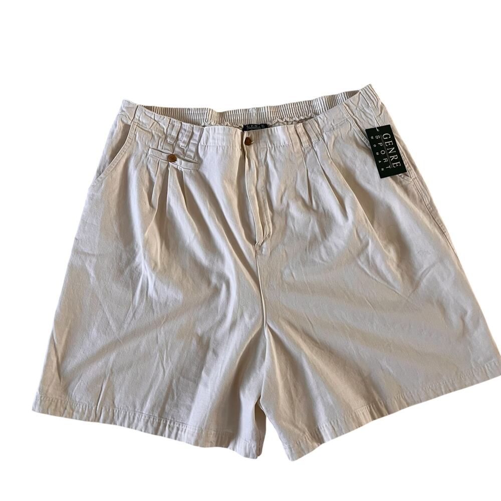 NWT Vtg Y2K 2000s High Rise White Pleat Front Stretch Waist Shorts Plus Sz 24